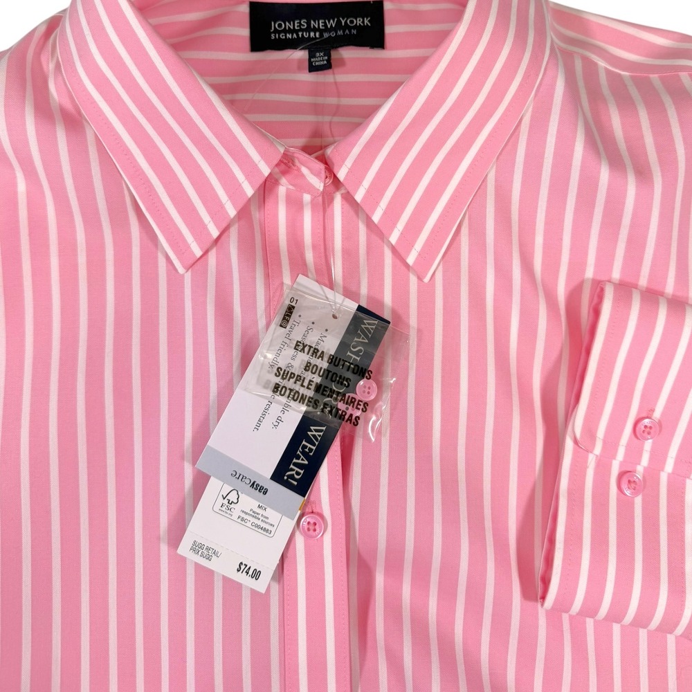NEW Jones New York 3X Pink Striped Button Down Shirt Easy Care Preppy Officecore - Picture 7 of 8